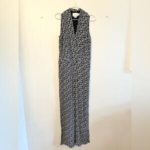 Cynthia rowley 100% silk black and white jumpsuit abstract pattern straight leg